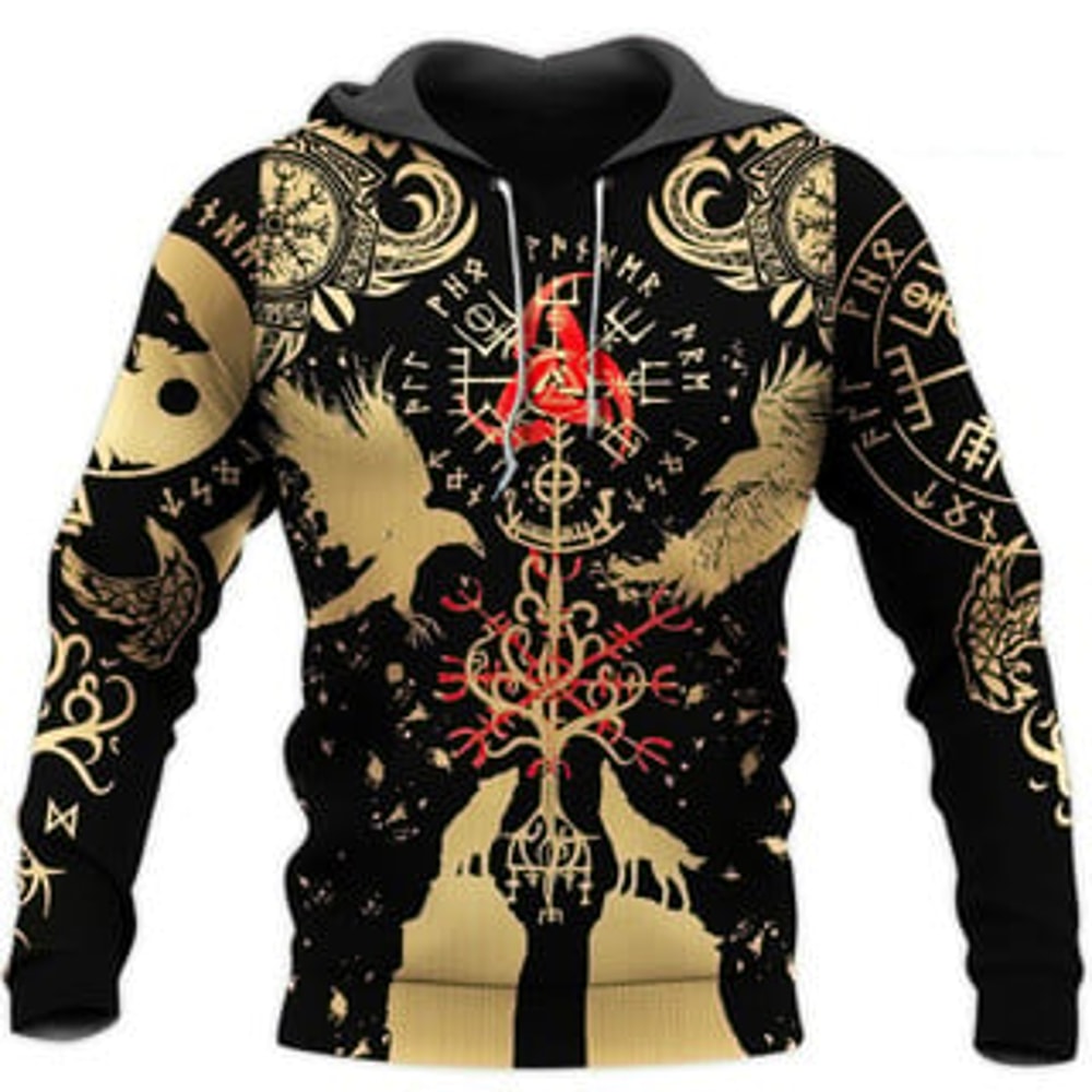 Tattoo Unisex Adult Viking All Over Print Hoodie Zip Hoodie Fleece Hoodie 3D, Love Hunting Hoodie Zip Hoodie 3D L450