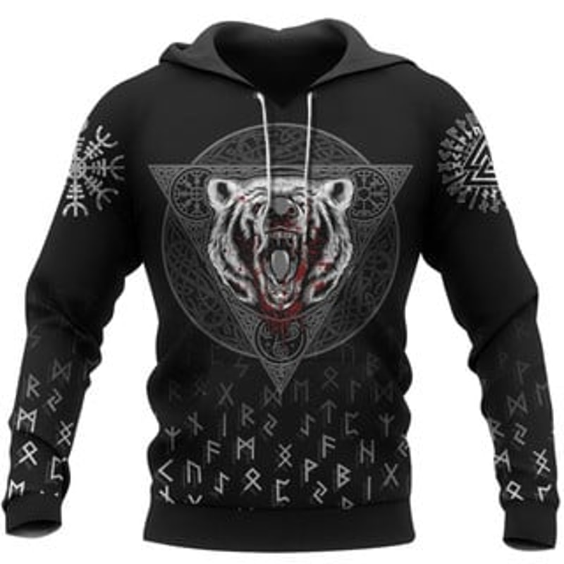 Clothing Wolf Vegvisiru Viking All Over Print Hoodie Zip Hoodie Fleece Hoodie 3D, Love Hunting Hoodie Zip Hoodie 3D L452