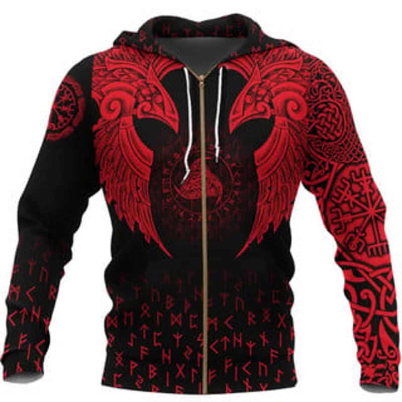 Nordicaven Tattoos Viking All Over Print Hoodie Zip Hoodie Fleece Hoodie 3D, Love Hunting Hoodie Zip Hoodie 3D L495