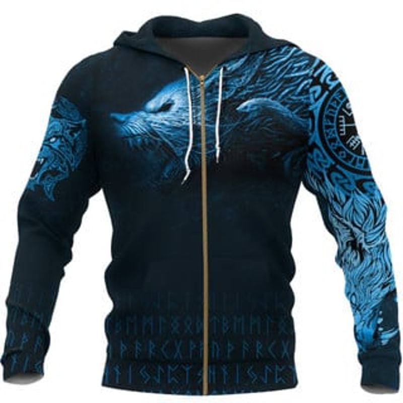 Fenrir Wolf Viking All Over Print Hoodie Zip Hoodie Fleece Hoodie 3D, Love Hunting Hoodie Zip Hoodie 3D L496