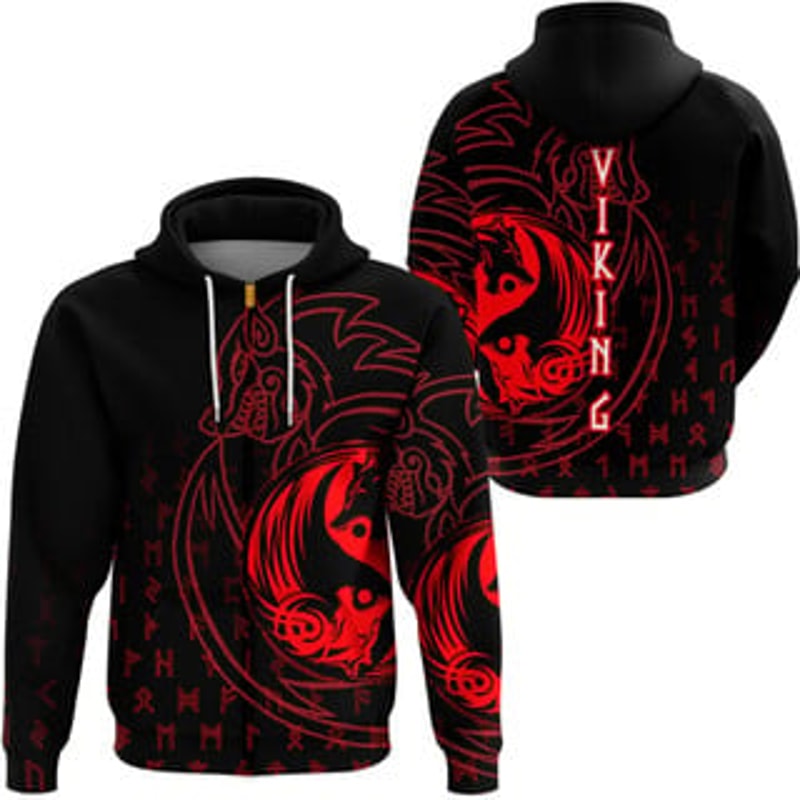 Wolf Reds Zip Viking All Over Print Hoodie Zip Hoodie Fleece Hoodie 3D, Love Hunting Hoodie Zip Hoodie 3D L498