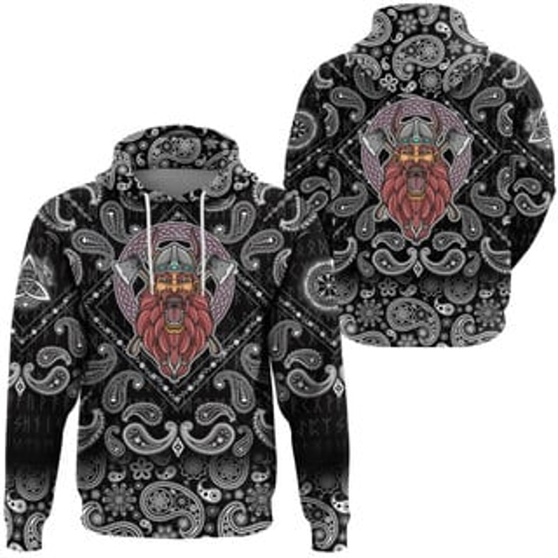 Barbarian Head Viking All Over Print Hoodie Zip Hoodie Fleece Hoodie 3D, Love Hunting Hoodie Zip Hoodie 3D L499