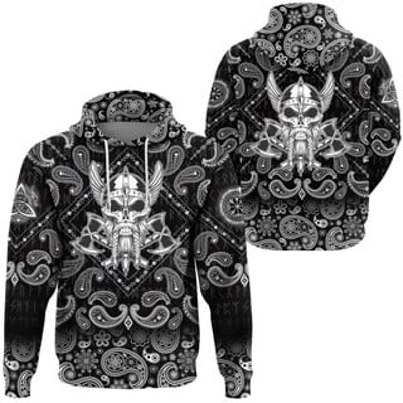 Axe Wing Monochrome wit Viking All Over Print Hoodie Zip Hoodie Fleece Hoodie 3D, Love Hunting Hoodie Zip Hoodie 3D L522