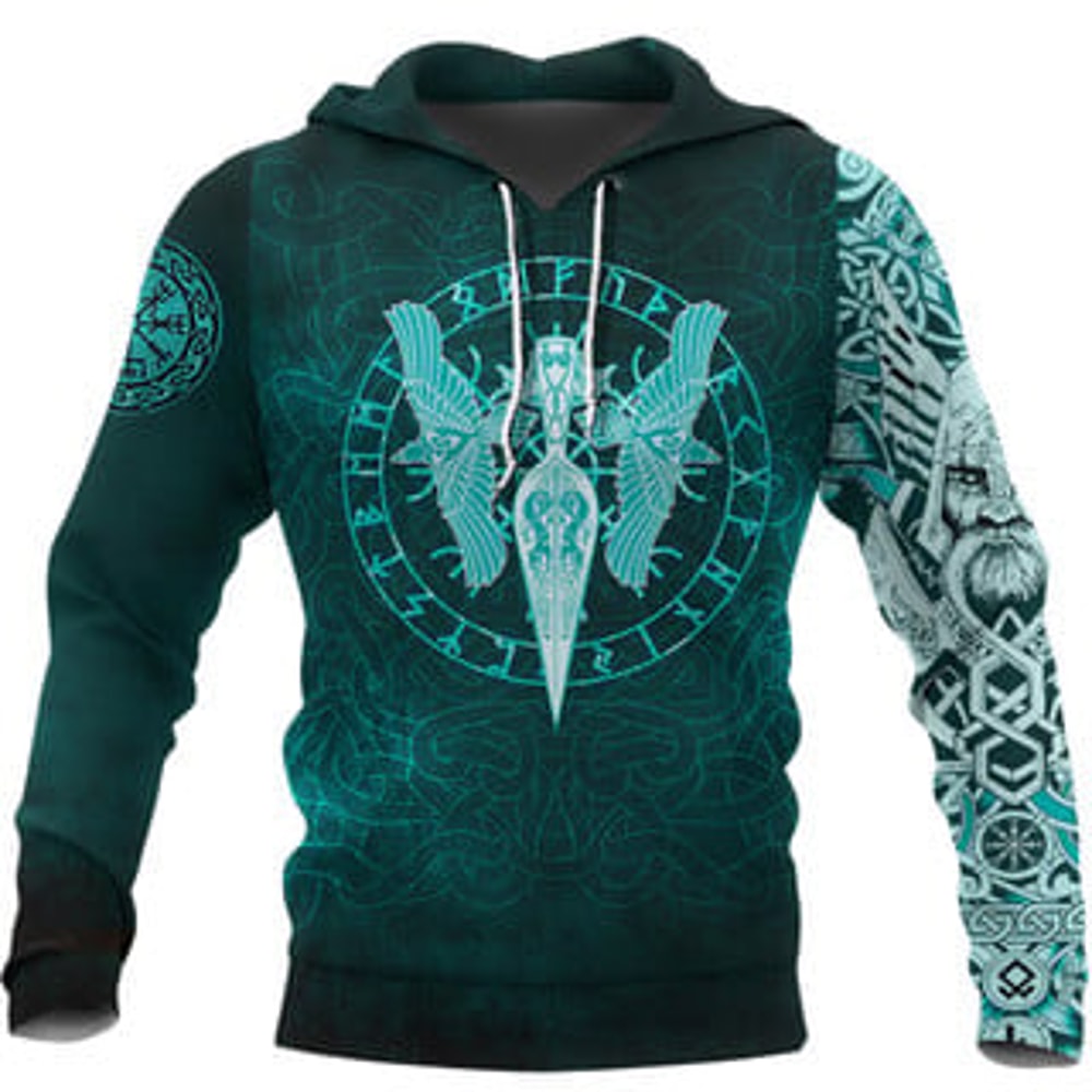 Cyan Spear Of The god Viking All Over Print Hoodie Zip Hoodie Fleece Hoodie 3D, Love Hunting Hoodie Zip Hoodie 3D L544