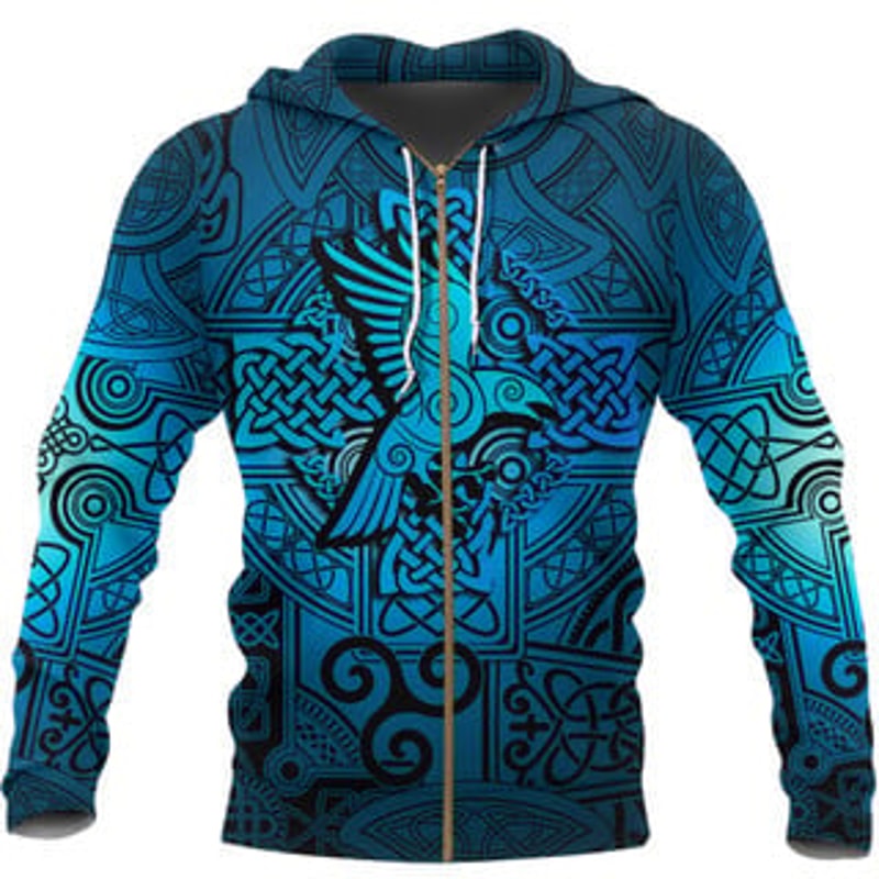 aven Odin Celtic Cyan Viking All Over Print Hoodie Zip Hoodie Fleece Hoodie 3D, Love Hunting Hoodie Zip Hoodie 3D L585