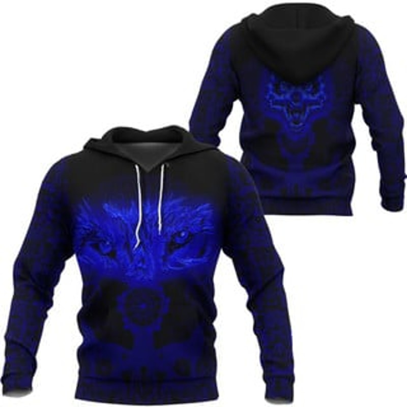 Tree And Wolf Blue Viking All Over Print Hoodie Zip Hoodie Fleece Hoodie 3D, Love Hunting Hoodie Zip Hoodie 3D L591