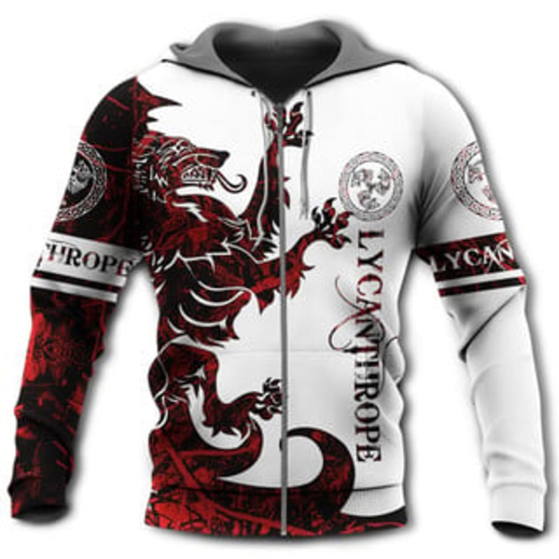 Lycanthrope Legend Red Viking All Over Print Hoodie Zip Hoodie Fleece Hoodie 3D, Love Hunting Hoodie Zip Hoodie 3D L595