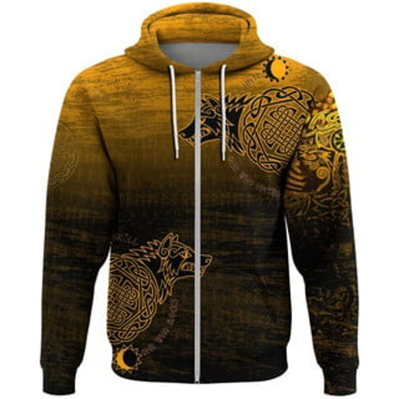 Skoll and Hati Viking All Over Print Hoodie Zip Hoodie Fleece Hoodie 3D, Love Hunting Hoodie Zip Hoodie 3D L633