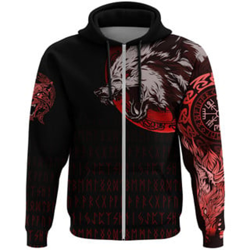 Wolf Blood Moon Viking All Over Print Hoodie Zip Hoodie Fleece Hoodie 3D, Love Hunting Hoodie Zip Hoodie 3D L665