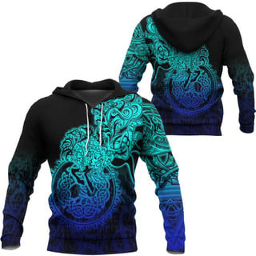 Sleipnir Special Blue Viking All Over Print Hoodie Zip Hoodie Fleece Hoodie 3D, Love Hunting Hoodie Zip Hoodie 3D L676