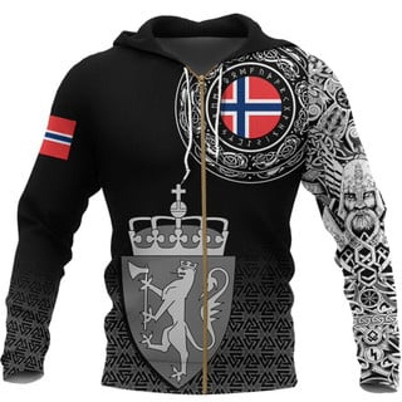 Norway Coat Of Arms Viking All Over Print Hoodie Zip Hoodie Fleece Hoodie 3D, Love Hunting Hoodie Zip Hoodie 3D L685