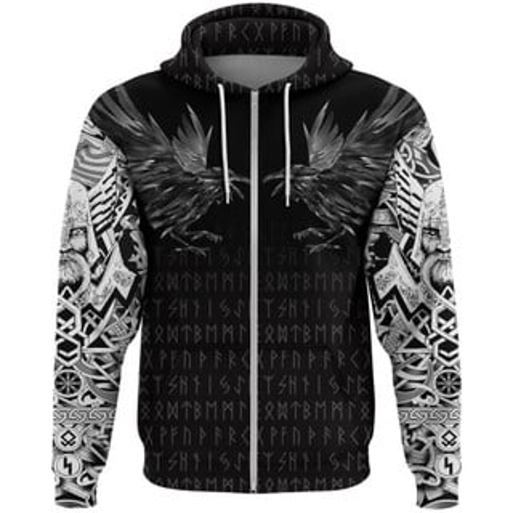 Odin Huginn and Muninnu Viking All Over Print Hoodie Zip Hoodie Fleece Hoodie 3D, Love Hunting Hoodie Zip Hoodie 3D L688