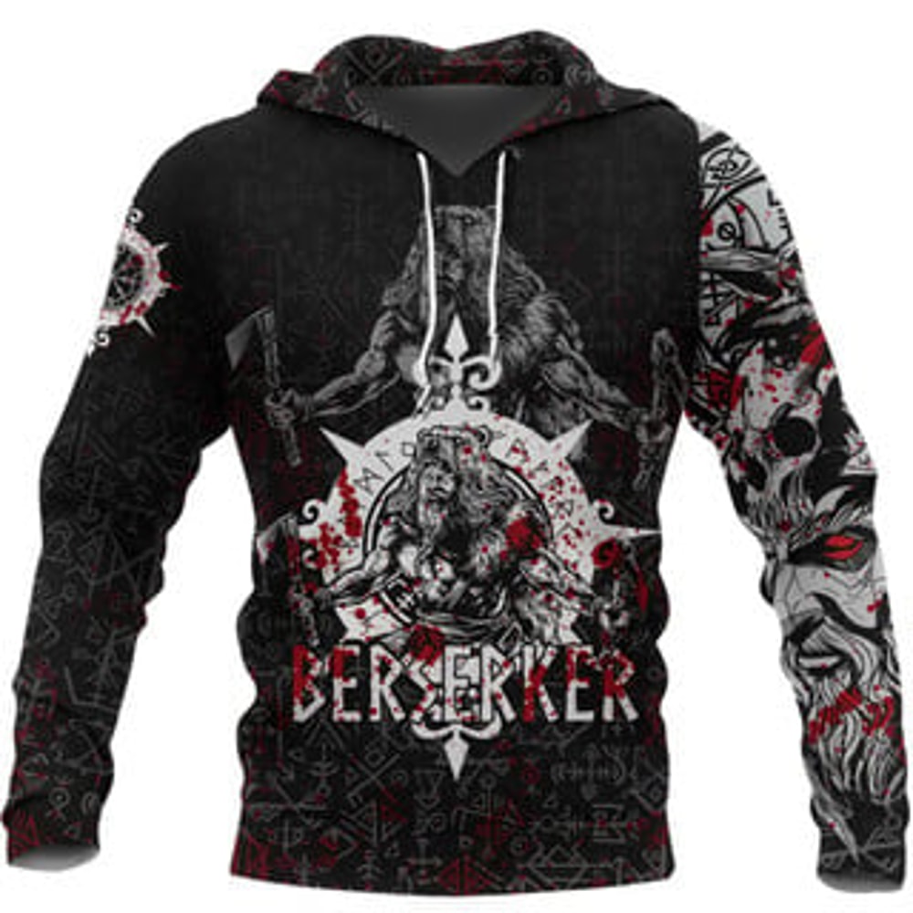 Berserker Blood and Veg Viking All Over Print Hoodie Zip Hoodie Fleece Hoodie 3D, Love Hunting Hoodie Zip Hoodie 3D L717