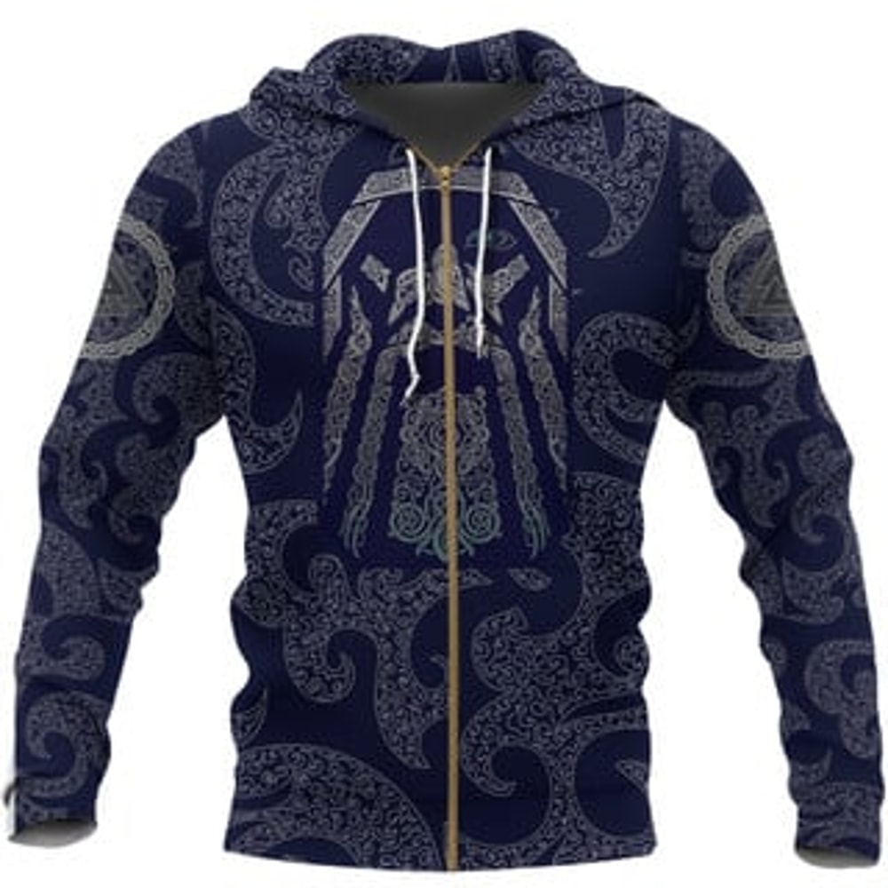 Odin God Tattoo Viking All Over Print Hoodie Zip Hoodie Fleece Hoodie 3D, Love Hunting Hoodie Zip Hoodie 3D L748