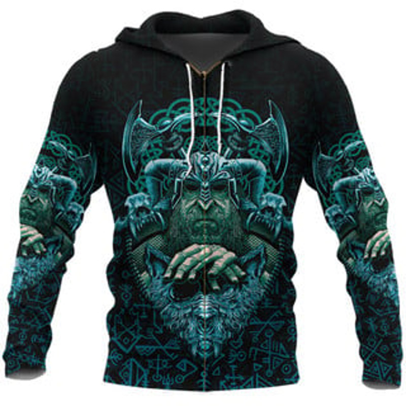 Odin With Fenrir Viking All Over Print Hoodie Zip Hoodie Fleece Hoodie 3D, Love Hunting Hoodie Zip Hoodie 3D L750