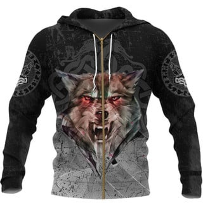 Fenrir Norse Wolf Viking All Over Print Hoodie Zip Hoodie Fleece Hoodie 3D, Love Hunting Hoodie Zip Hoodie 3D L788