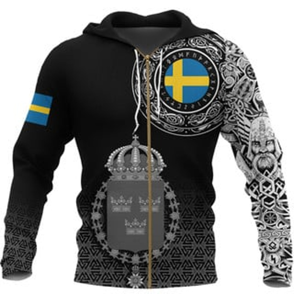 Sweden Coat Of Arms Viking All Over Print Hoodie Zip Hoodie Fleece Hoodie 3D, Love Hunting Hoodie Zip Hoodie 3D L790