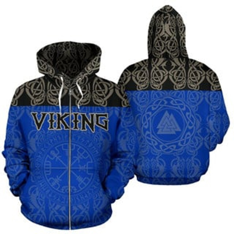 Blue Viking All Over Print Hoodie Zip Hoodie Fleece Hoodie 3D, Love Hunting Hoodie Zip Hoodie 3D L816