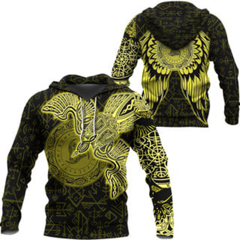 Valknut Gold Viking All Over Print Hoodie Zip Hoodie Fleece Hoodie 3D, Love Hunting Hoodie Zip Hoodie 3D L817
