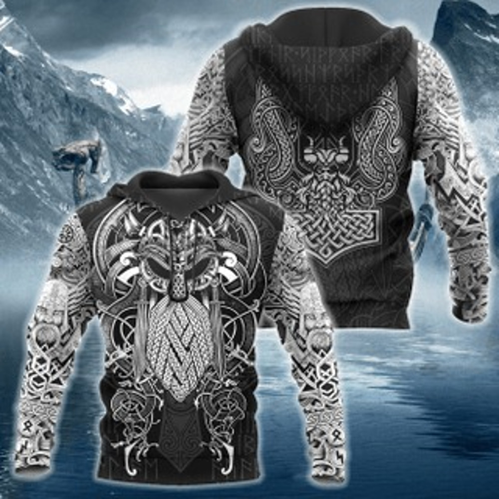 Printed Viking OdinViking All Over Print Hoodie Zip Hoodie Fleece Hoodie 3D, Love Hunting Hoodie Zip Hoodie 3D L827
