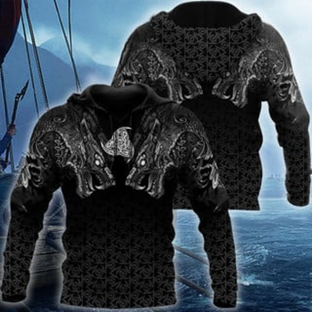 Fenrir Wolf Viking All Over Print Hoodie Zip Hoodie Fleece Hoodie 3D, Love Hunting Hoodie Zip Hoodie 3D L833