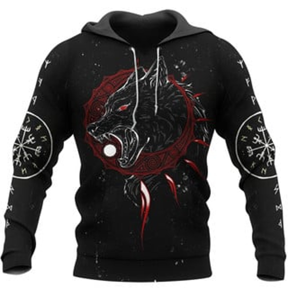 HATI and SKOLL Viking All Over Print Hoodie Zip Hoodie Fleece Hoodie 3D, Love Hunting Hoodie Zip Hoodie 3D L835