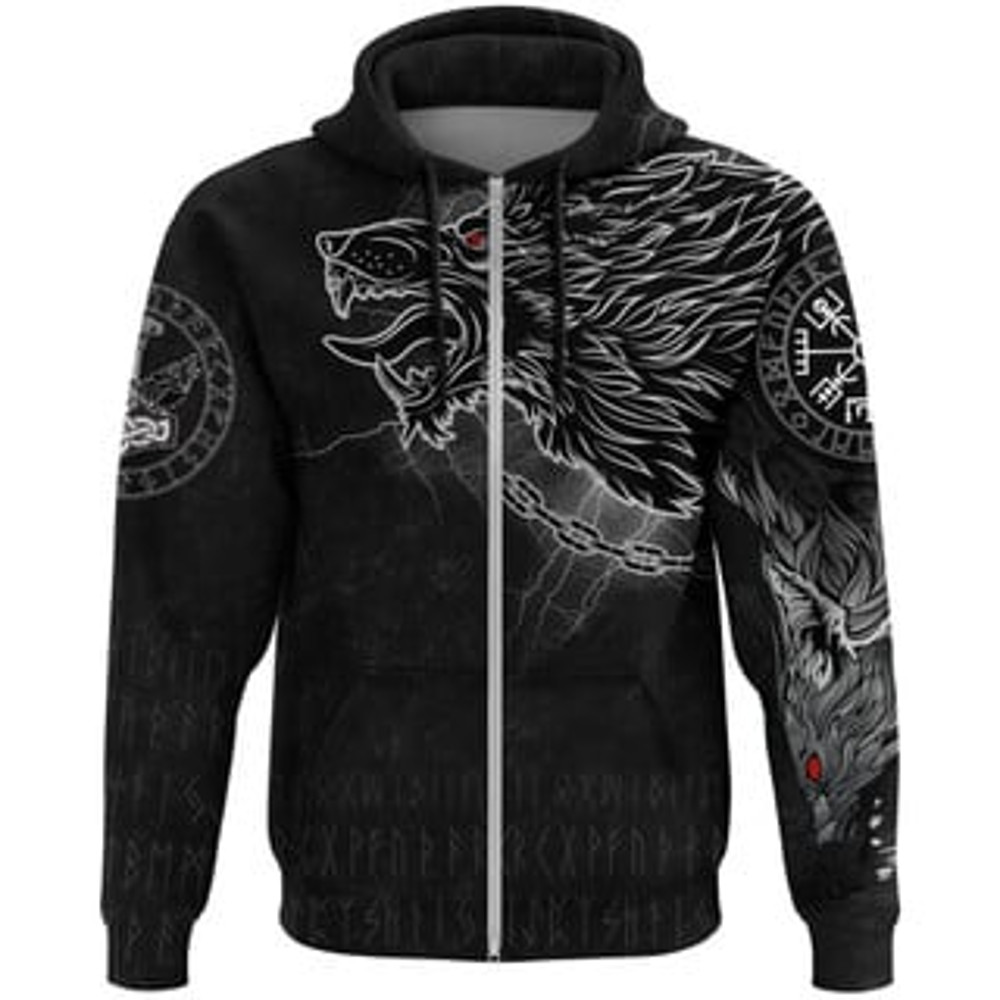 Fenrir Norse Wolf Thund Viking All Over Print Hoodie Zip Hoodie Fleece Hoodie 3D, Love Hunting Hoodie Zip Hoodie 3D L861