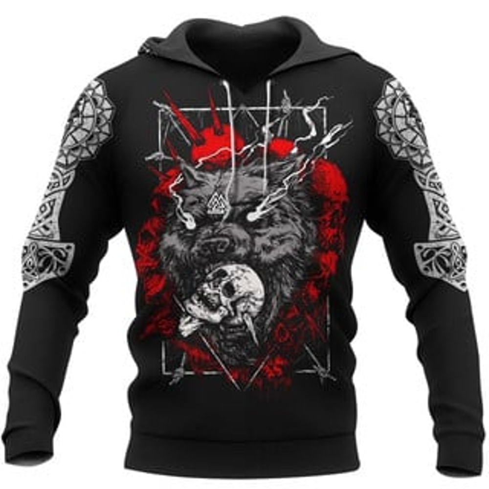 Odin Fenrir Wolf Viking All Over Print Hoodie Zip Hoodie Fleece Hoodie 3D, Love Hunting Hoodie Zip Hoodie 3D L864