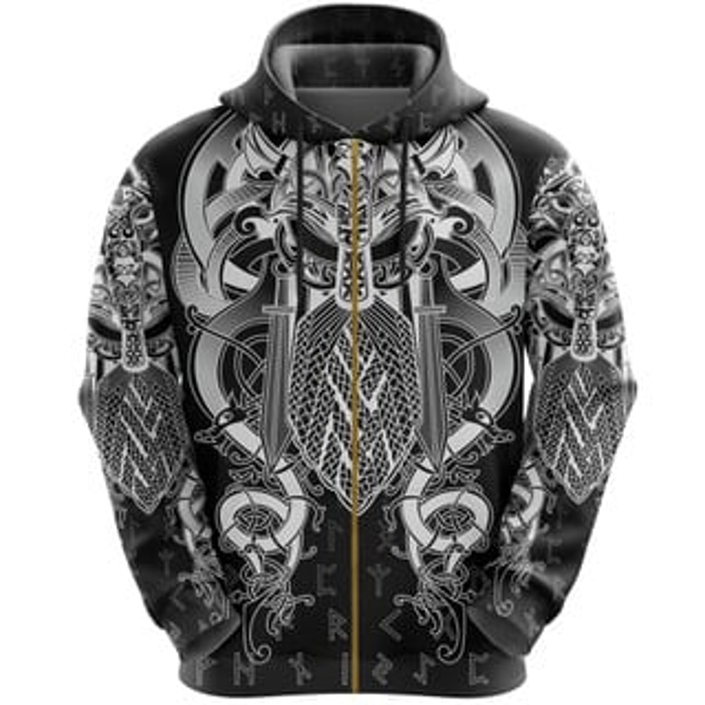 Fenrir and Tyr Tattoo Z Viking All Over Print Hoodie Zip Hoodie Fleece Hoodie 3D, Love Hunting Hoodie Zip Hoodie 3D L867