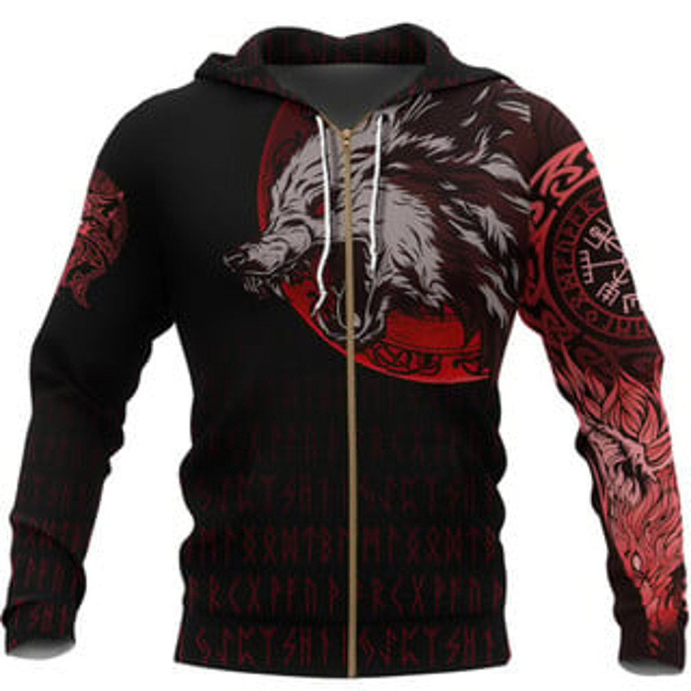 Wolf Blood Moon Viking All Over Print Hoodie Zip Hoodie Fleece Hoodie 3D, Love Hunting Hoodie Zip Hoodie 3D L873