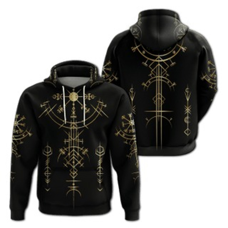 Helm of Awe Gold Art Viking All Over Print Hoodie Zip Hoodie Fleece Hoodie 3D, Love Hunting Hoodie Zip Hoodie 3D L896