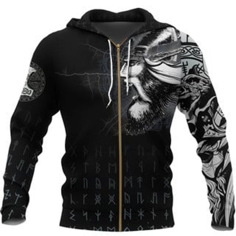Warrior Tattoo 3D Viking All Over Print Hoodie Zip Hoodie Fleece Hoodie 3D, Love Hunting Hoodie Zip Hoodie 3D L897