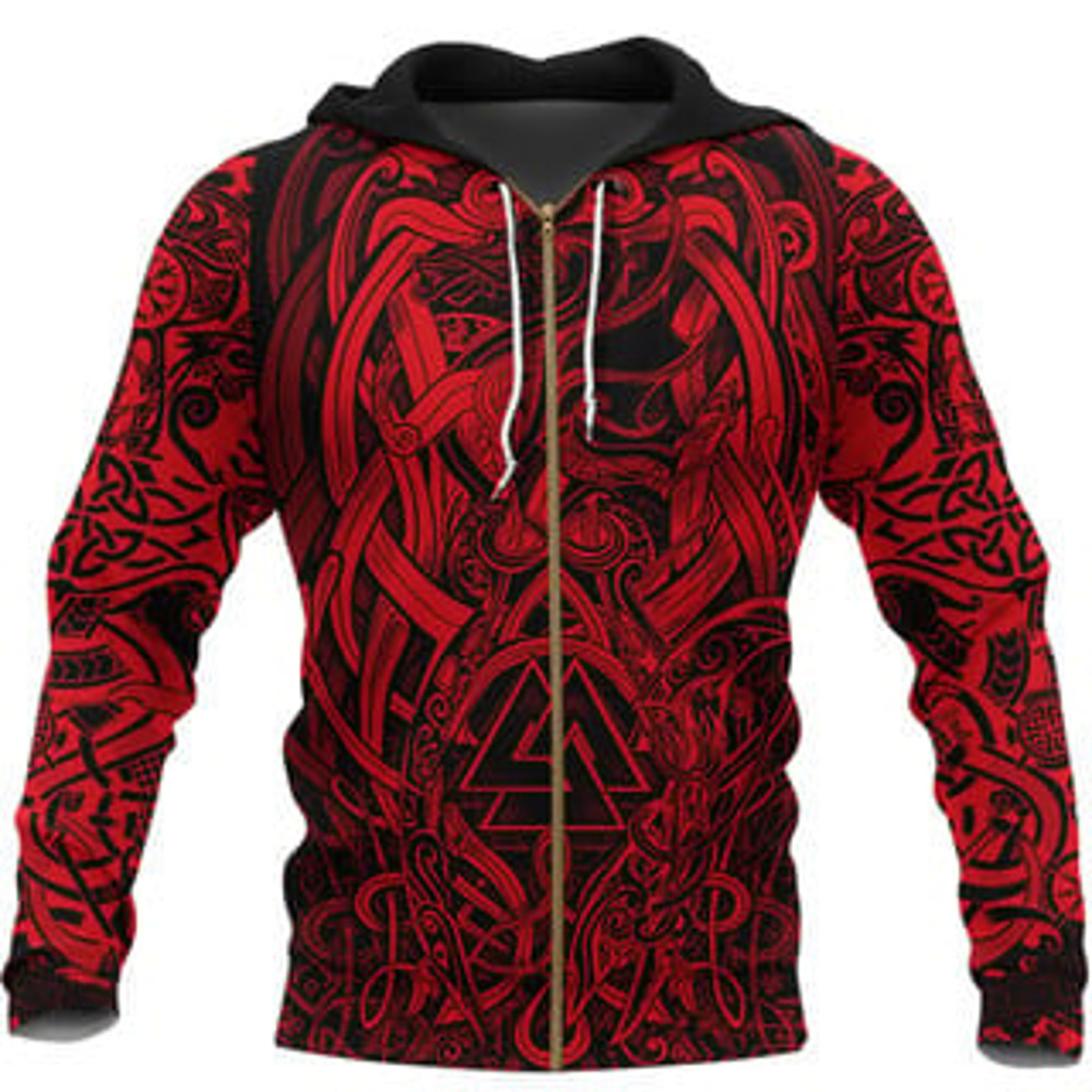 Valknut and Dragon Tatt Viking All Over Print Hoodie Zip Hoodie Fleece Hoodie 3D, Love Hunting Hoodie Zip Hoodie 3D L904