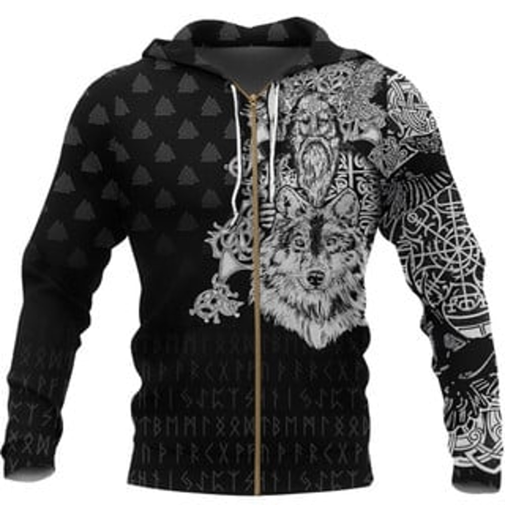 Old Norse Odin Tattoo Viking All Over Print Hoodie Zip Hoodie Fleece Hoodie 3D, Love Hunting Hoodie Zip Hoodie 3D L905