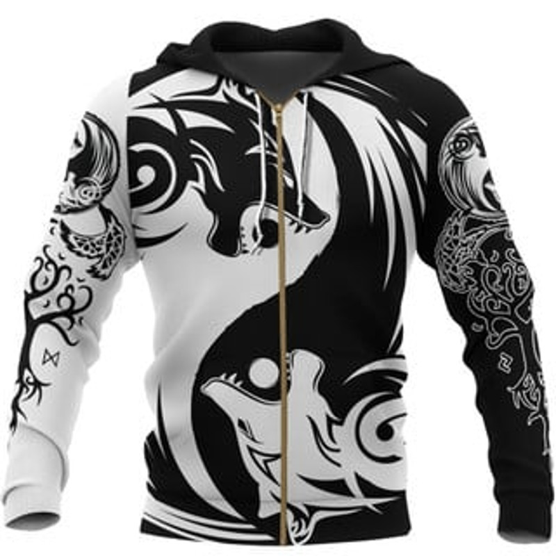 Ying Yang Wolf A21 Viking All Over Print Hoodie Zip Hoodie Fleece Hoodie 3D, Love Hunting Hoodie Zip Hoodie 3D L908