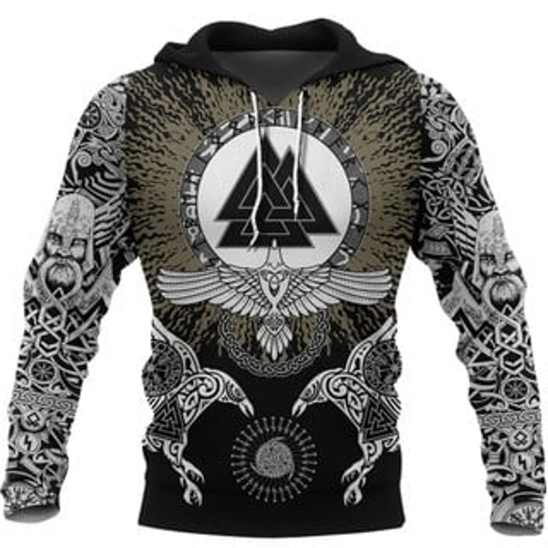 Valknut and Vegvisir Al Viking All Over Print Hoodie Zip Hoodie Fleece Hoodie 3D, Love Hunting Hoodie Zip Hoodie 3D L976