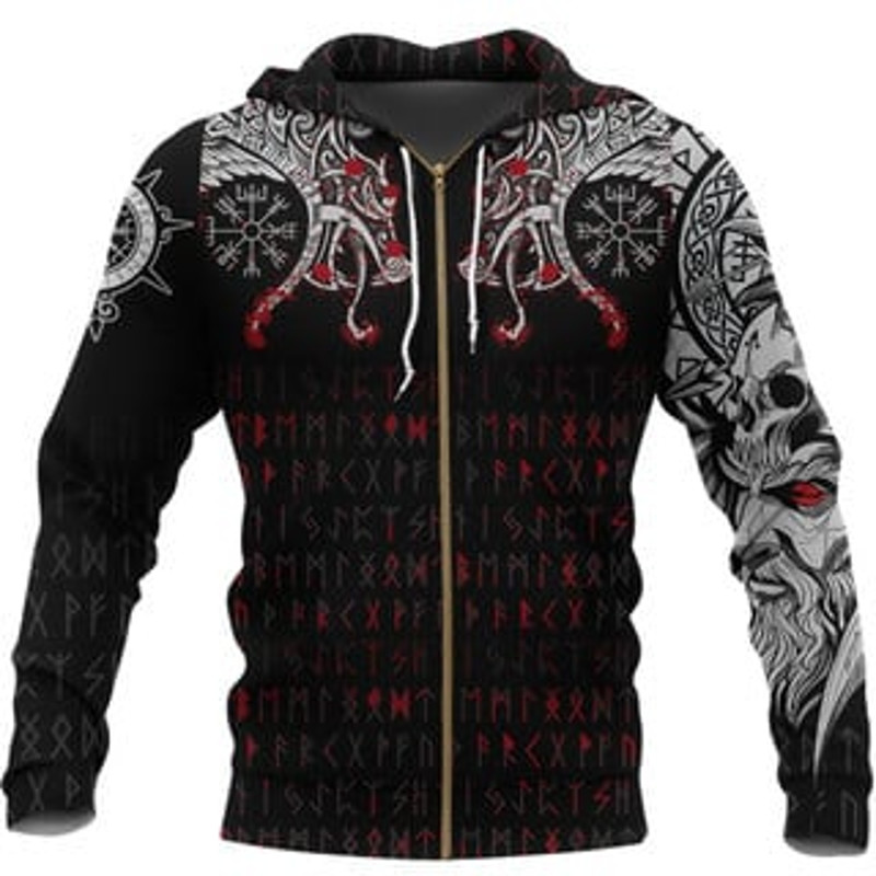 Double Dragon Tattoo an Viking All Over Print Hoodie Zip Hoodie Fleece Hoodie 3D, Love Hunting Hoodie Zip Hoodie 3D L985