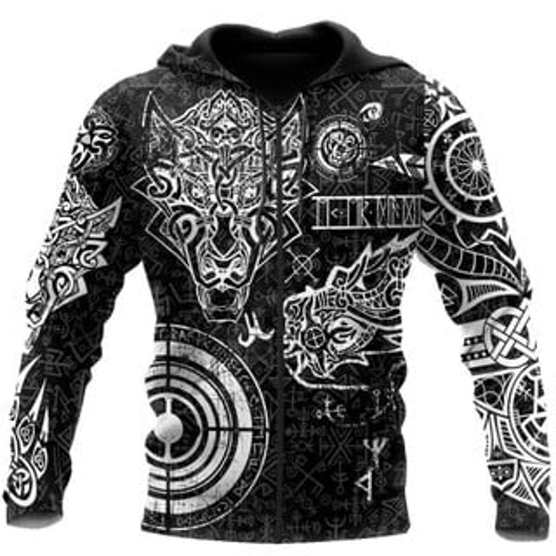 Fenrir And Nidhogg Viking All Over Print Hoodie Zip Hoodie Fleece Hoodie 3D, Love Hunting Hoodie Zip Hoodie 3D L992