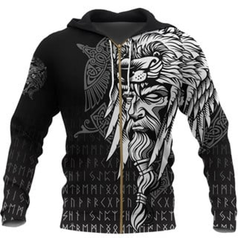 Odinaven and Fenrir On Viking All Over Print Hoodie Zip Hoodie Fleece Hoodie 3D, Love Hunting Hoodie Zip Hoodie 3D L1002