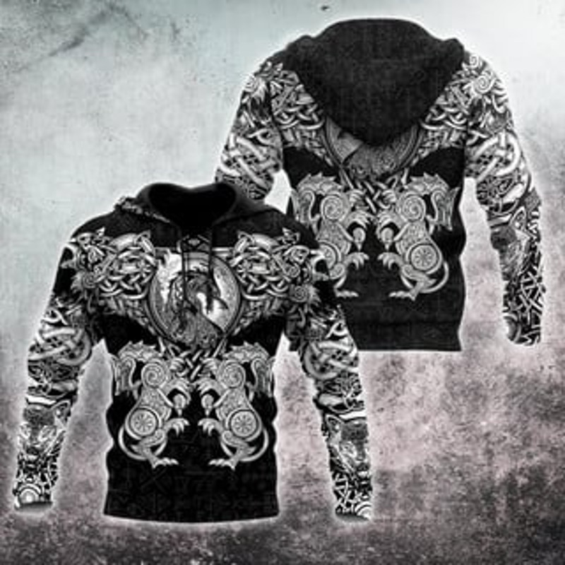 HTT-MEI Viking All Over Print Hoodie Zip Hoodie Fleece Hoodie 3D, Love Hunting Hoodie Zip Hoodie 3D L1004