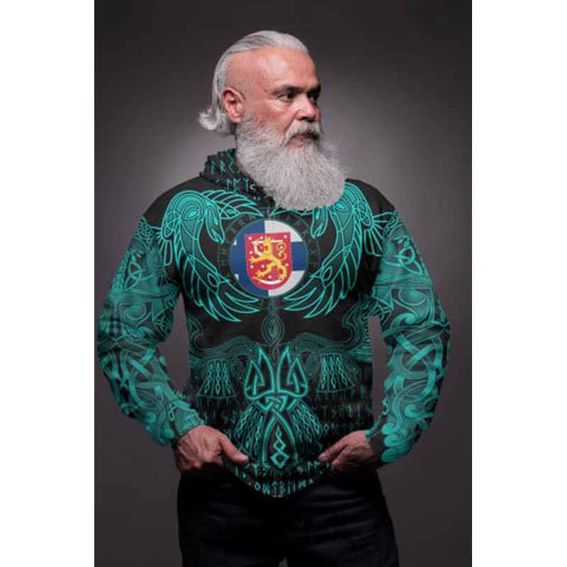 Valknut of Odin Cyan Viking All Over Print Hoodie Zip Hoodie Fleece Hoodie 3D, Love Hunting Hoodie Zip Hoodie 3D L1021