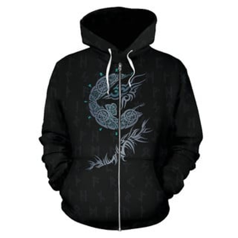Fenrir Wolf All Over P Viking All Over Print Hoodie Zip Hoodie Fleece Hoodie 3D, Love Hunting Hoodie Zip Hoodie 3D L1033
