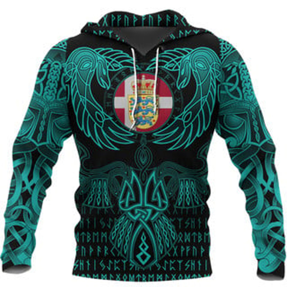 Valknut of Odin Cyan Viking All Over Print Hoodie Zip Hoodie Fleece Hoodie 3D, Love Hunting Hoodie Zip Hoodie 3D L1042