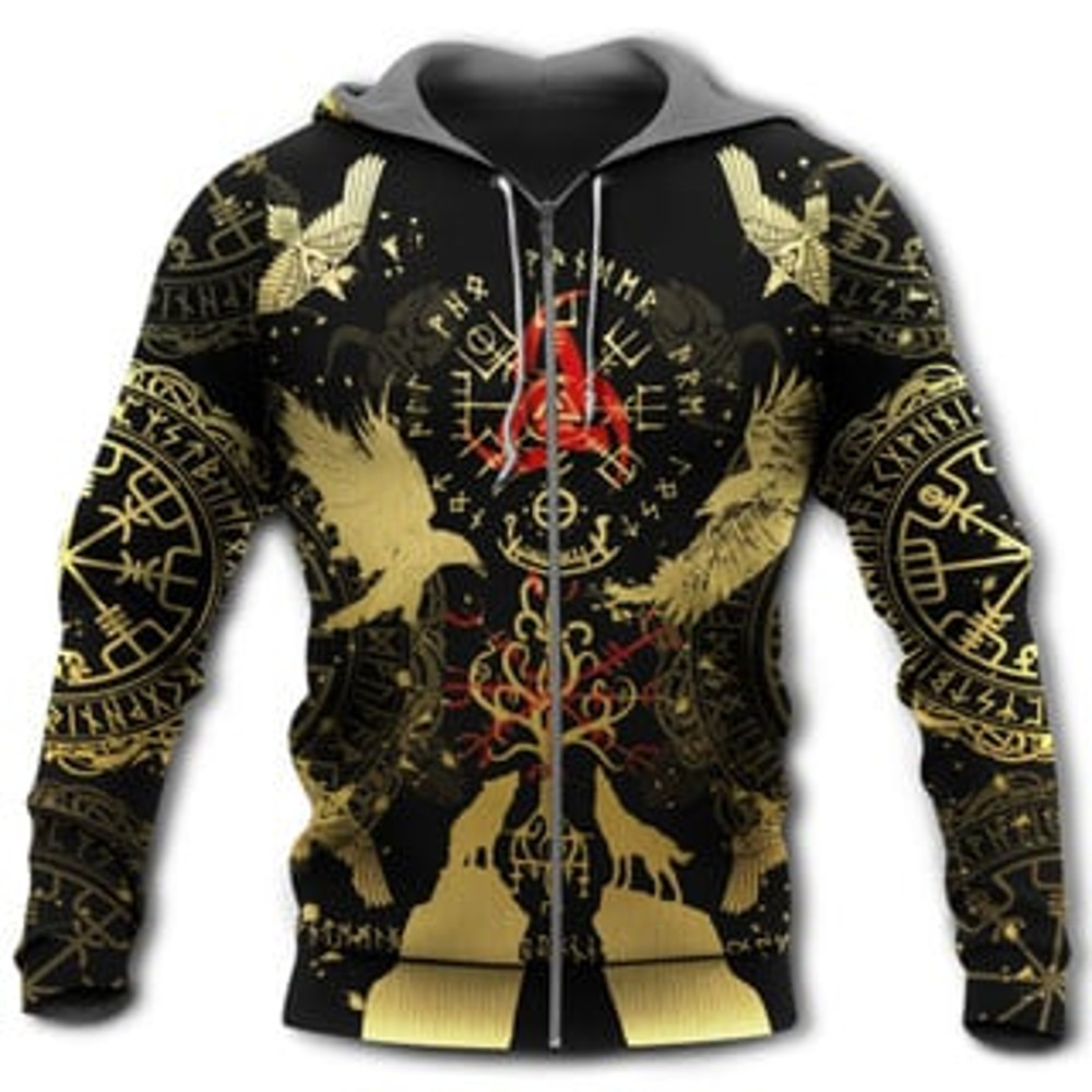 Blood With Black Yello Viking All Over Print Hoodie Zip Hoodie Fleece Hoodie 3D, Love Hunting Hoodie Zip Hoodie 3D L1047