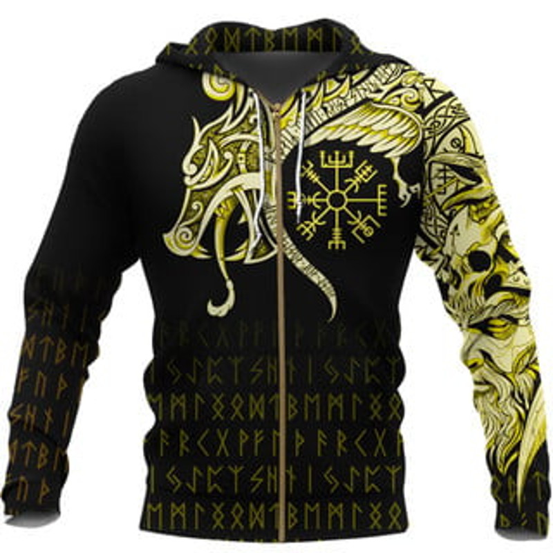 Fenriraven and Vegvisi Viking All Over Print Hoodie Zip Hoodie Fleece Hoodie 3D, Love Hunting Hoodie Zip Hoodie 3D L1052