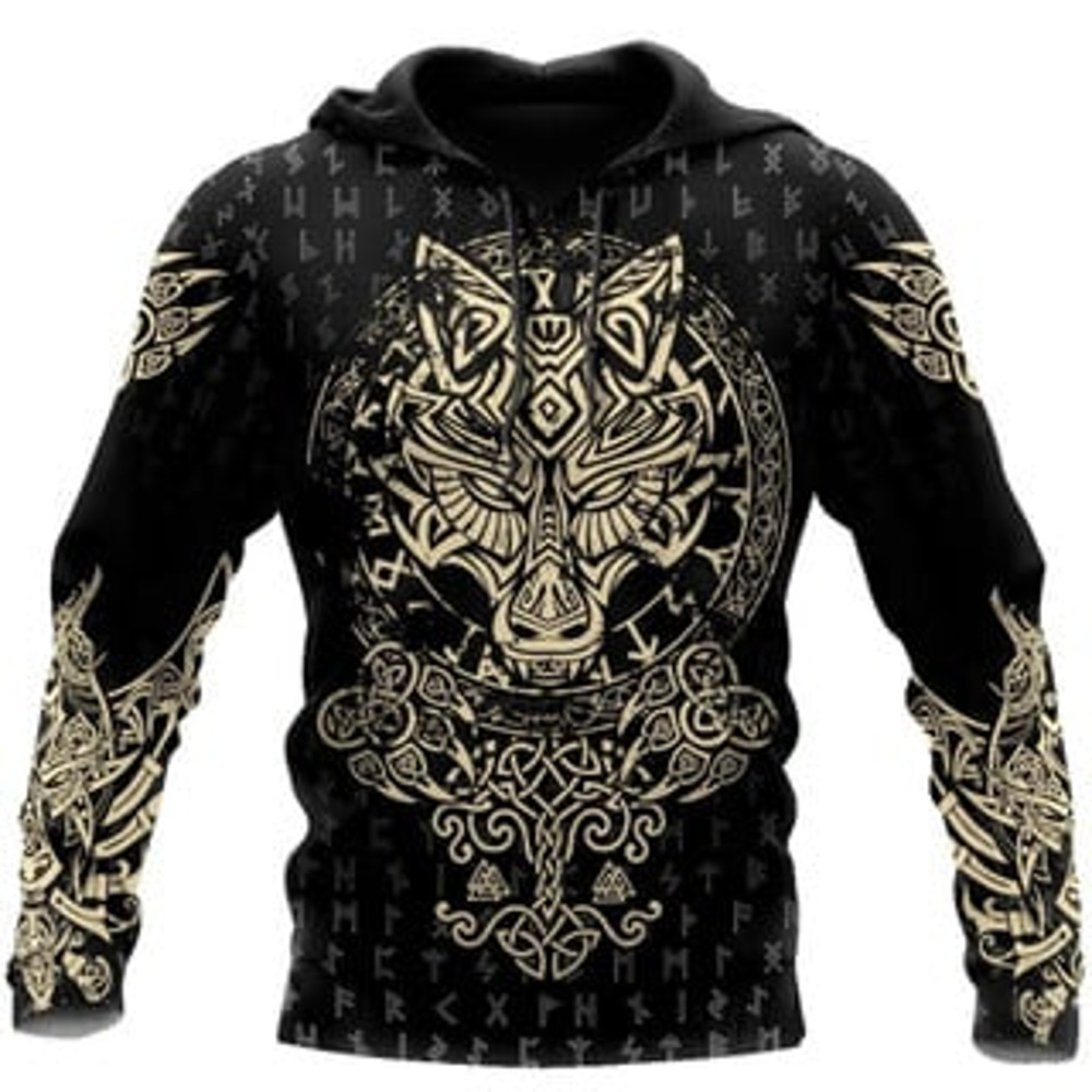 Wolf Fenrir All Over P Viking All Over Print Hoodie Zip Hoodie Fleece Hoodie 3D, Love Hunting Hoodie Zip Hoodie 3D L1068