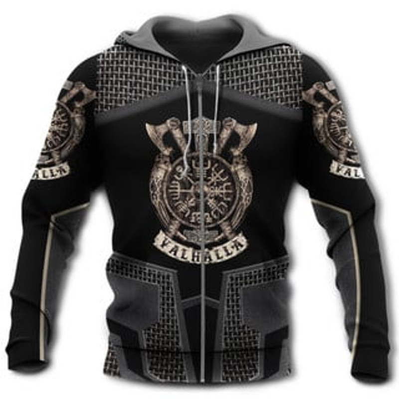 Warrior Valhalla Brave Viking All Over Print Hoodie Zip Hoodie Fleece Hoodie 3D, Love Hunting Hoodie Zip Hoodie 3D L1071