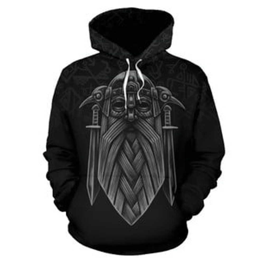 Black Odin God Viking All Over Print Hoodie Zip Hoodie Fleece Hoodie 3D, Love Hunting Hoodie Zip Hoodie 3D L1073