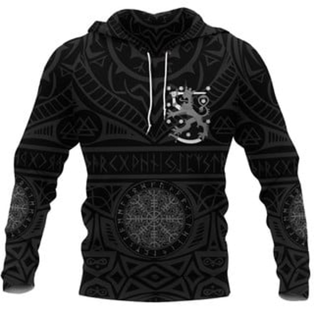 Finland Black Vegvisir Viking All Over Print Hoodie Zip Hoodie Fleece Hoodie 3D, Love Hunting Hoodie Zip Hoodie 3D L1074