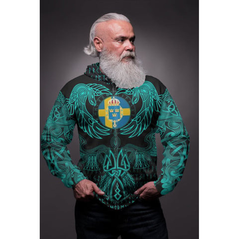 Valknut of Odin Cyan Viking All Over Print Hoodie Zip Hoodie Fleece Hoodie 3D, Love Hunting Hoodie Zip Hoodie 3D L1084